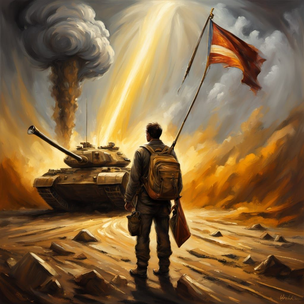 Tank Man Confronts Tank in Oil Painting Style