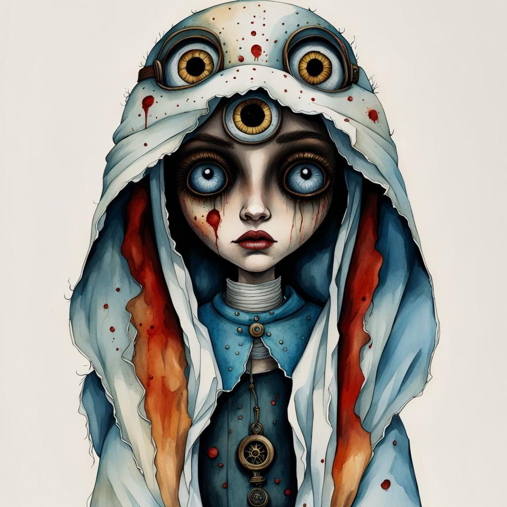 Surprised Rag Doll Illustration in Watercolor