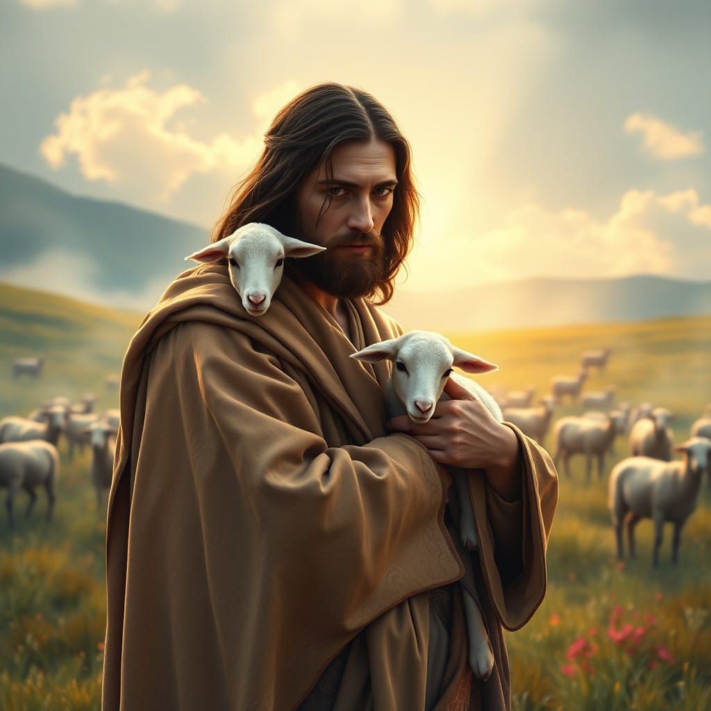 Jesus in a Serene Watercolor Landscape