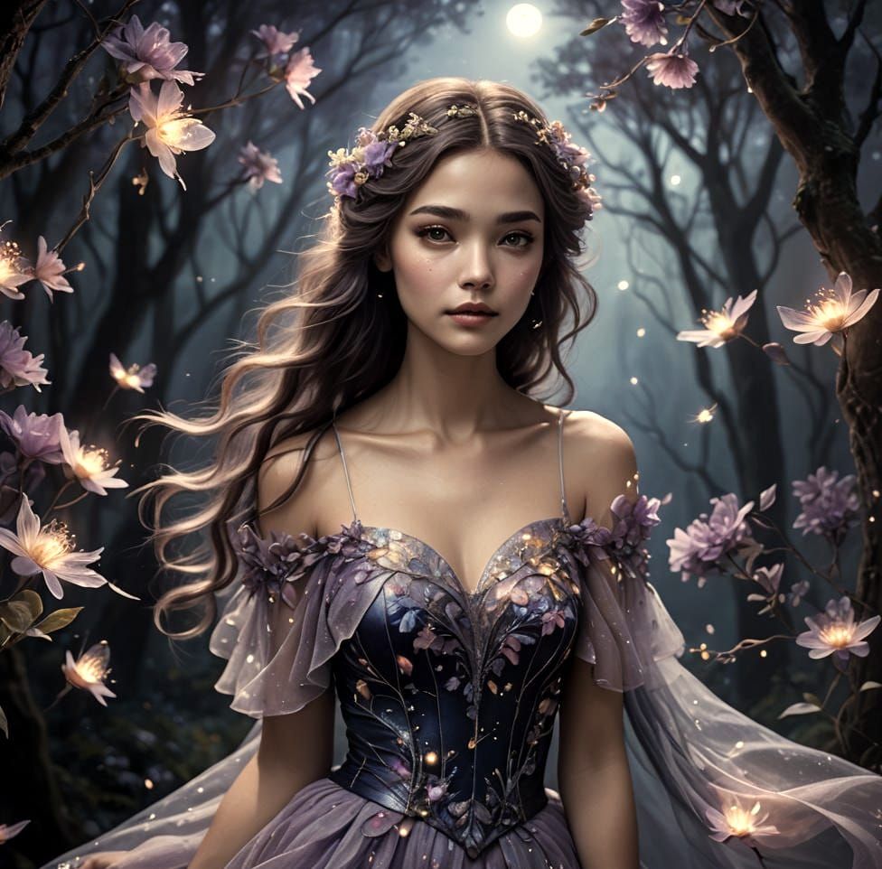 Shy Girl with Flowers: Fantasy Art Concept