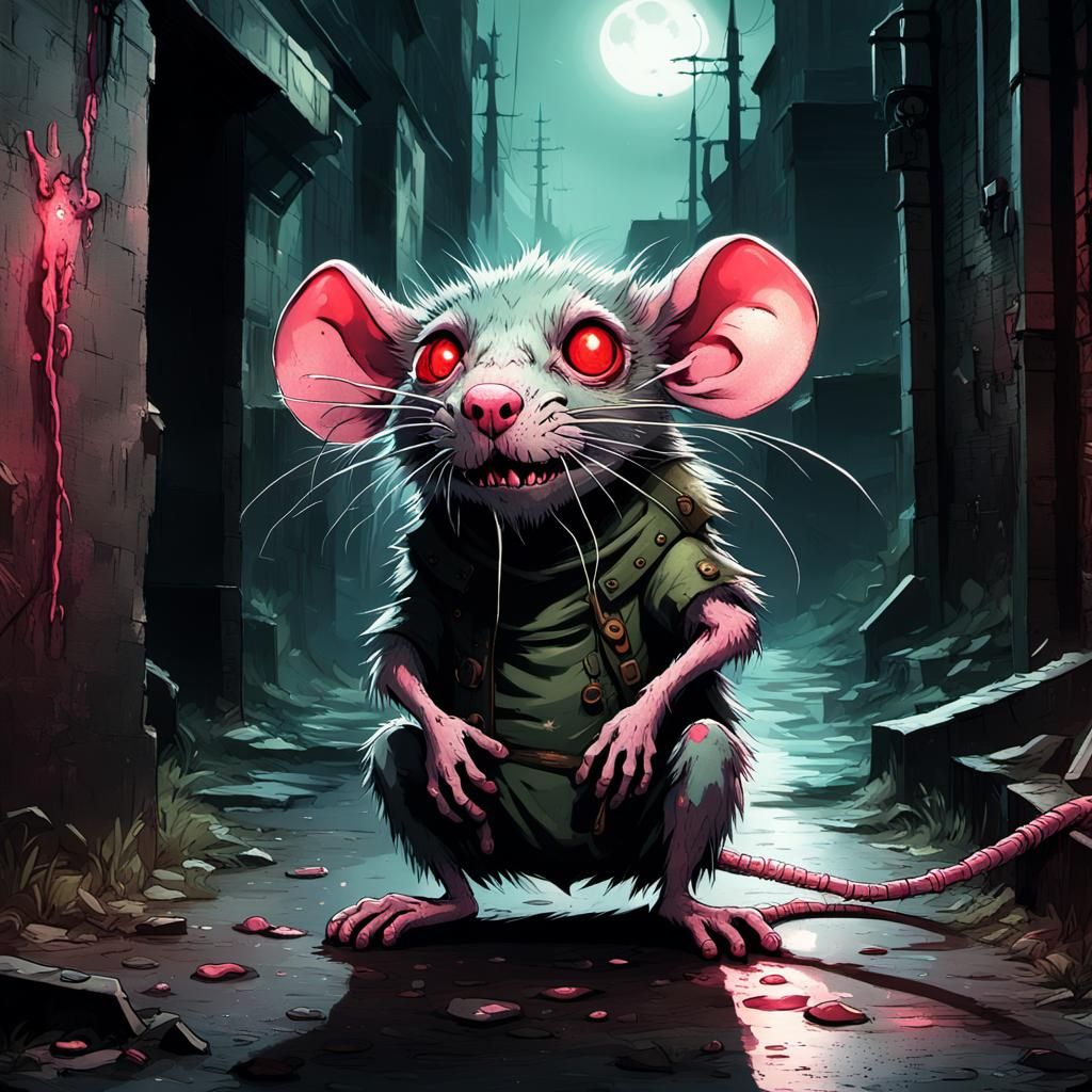 Grotesque Rat in Creepy Abandoned Alleyway