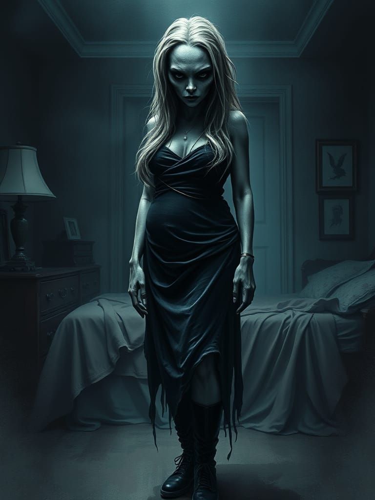 Ethereal Alien Woman in Dark, Gothic Atmosphere