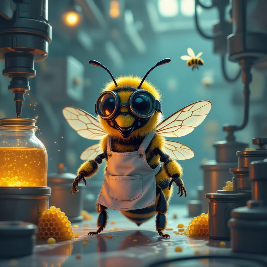 Bee Worker in Futuristic Honey Factory