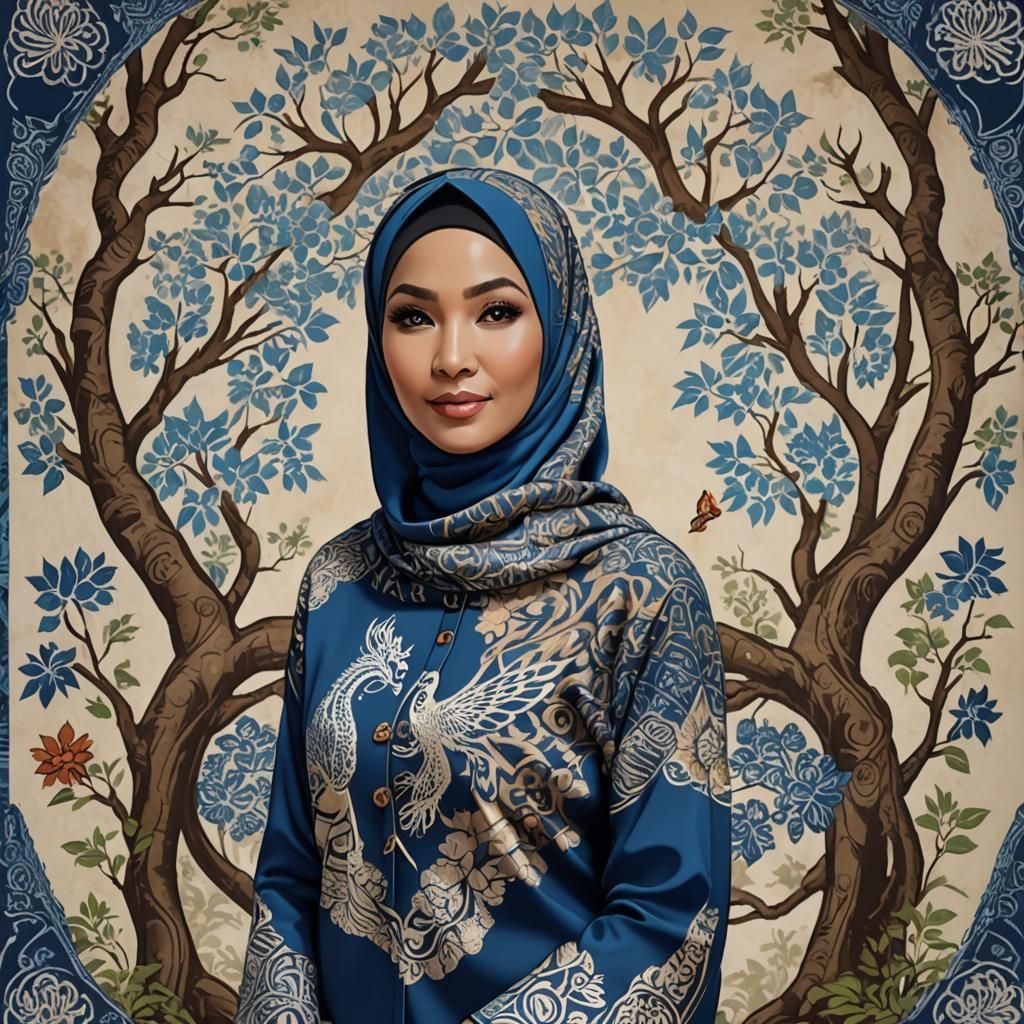 Woman in Batik and 4D Hijab on Harley Davidson