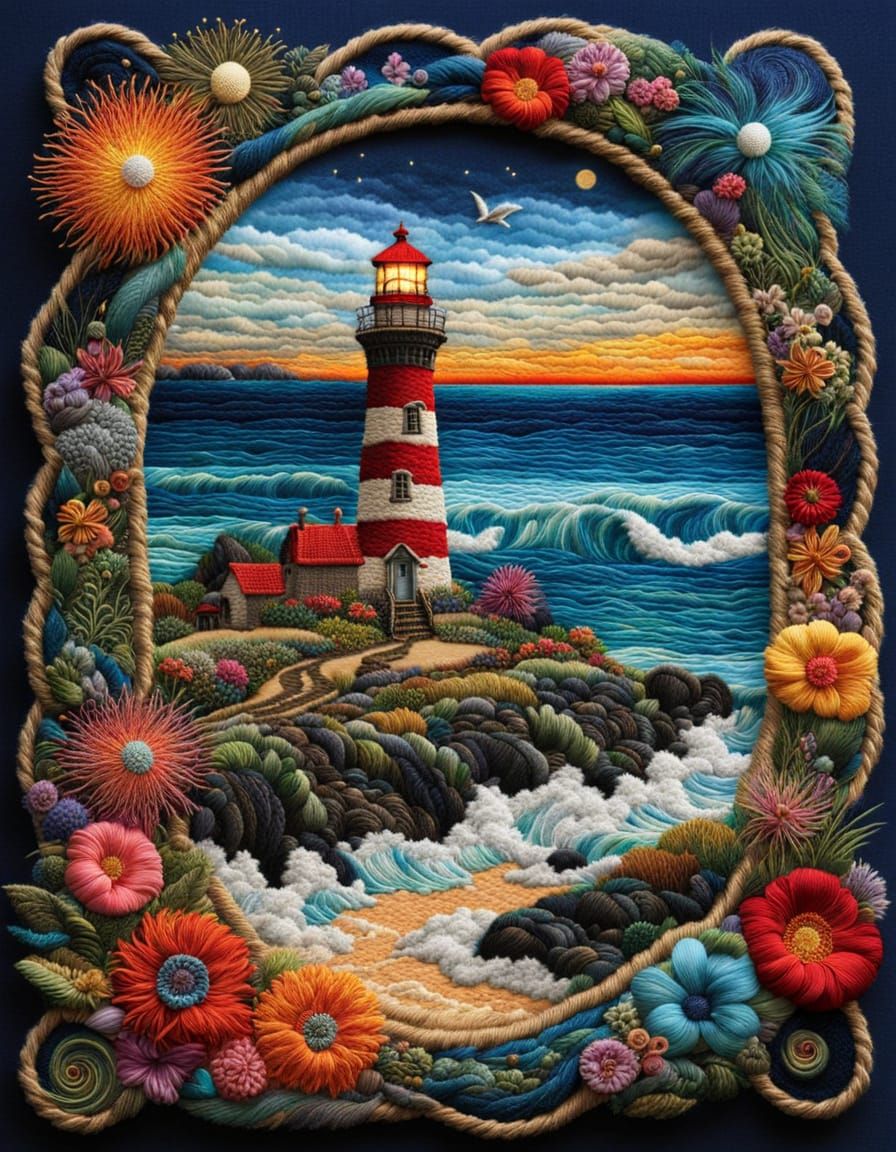 Magical Seascape Lighthouse Embroidery Art