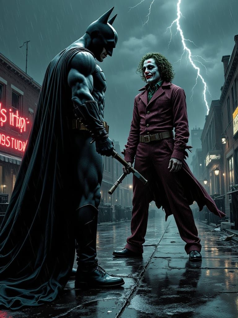Batman and Joker Rooftop Confrontation: Hyperdetailed Realis...