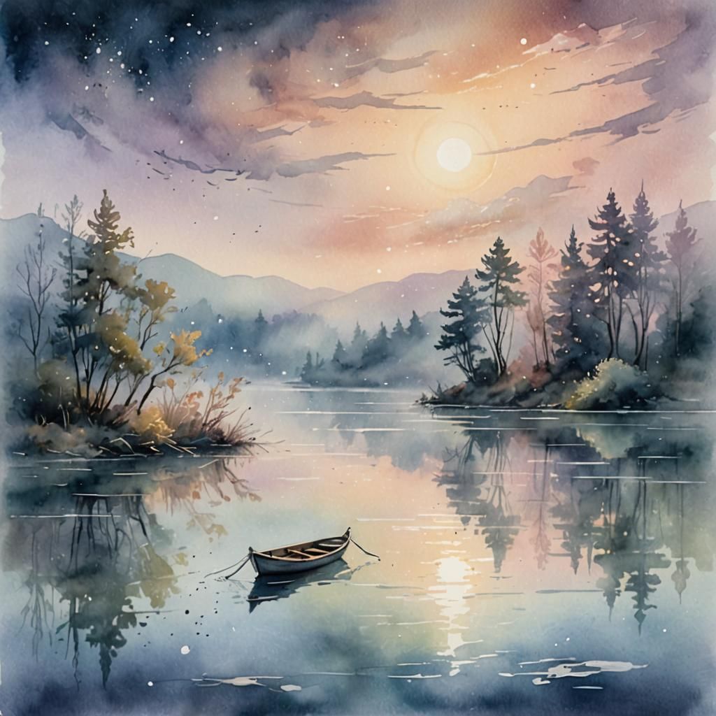 A boat liss fully floating on the pond Inspired by J.M.W. Turner.....