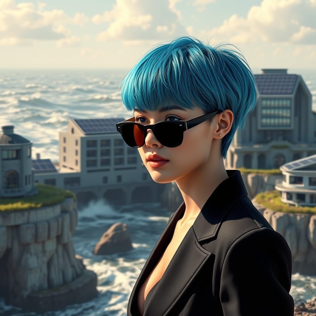 Hyperrealistic Futuristic Watercity Portrait