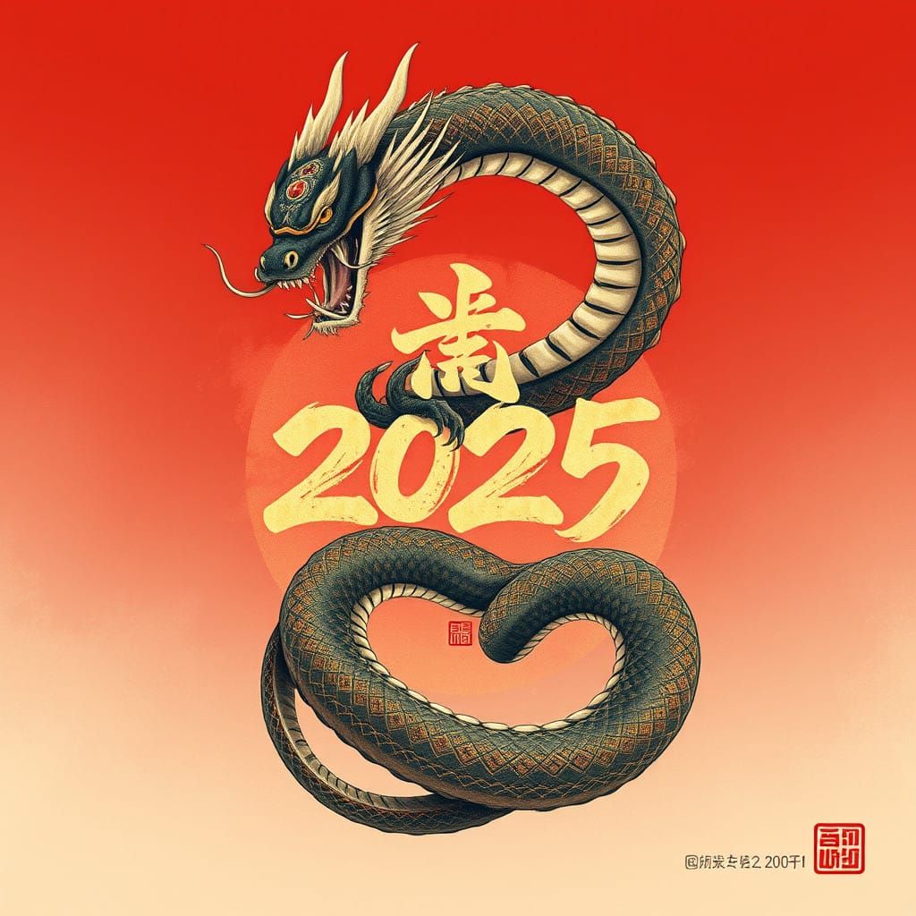 Majestic Serpent Adorns 2025 in Traditional Chinese Calligra...