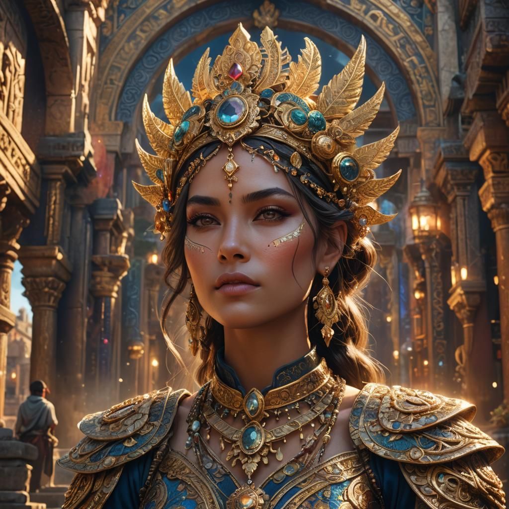 Fantasy Woman in Ancient City, Digital Art