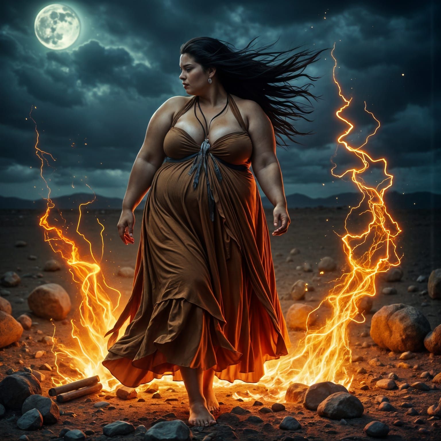 Gypsy Woman Dancing by the Campfire