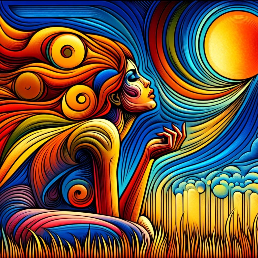 Surreal Art Nouveau Lady with Vibrant Anatomy