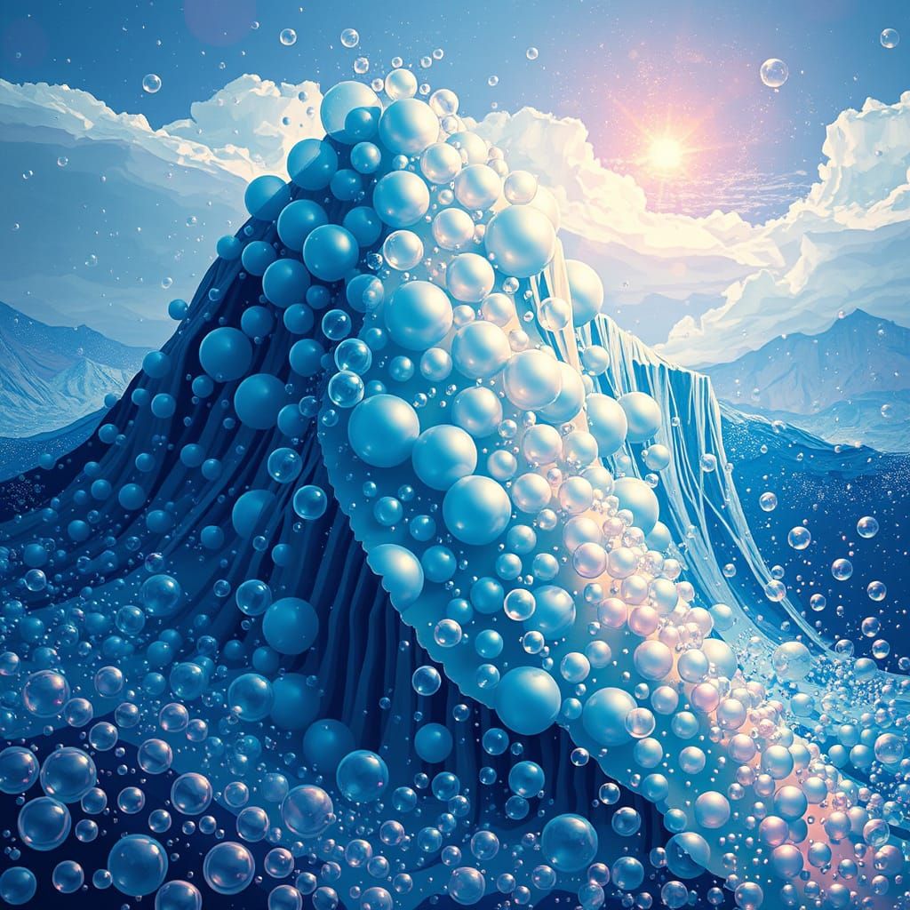 Iridescent Bubble Mountain in Abstract Cubist Style