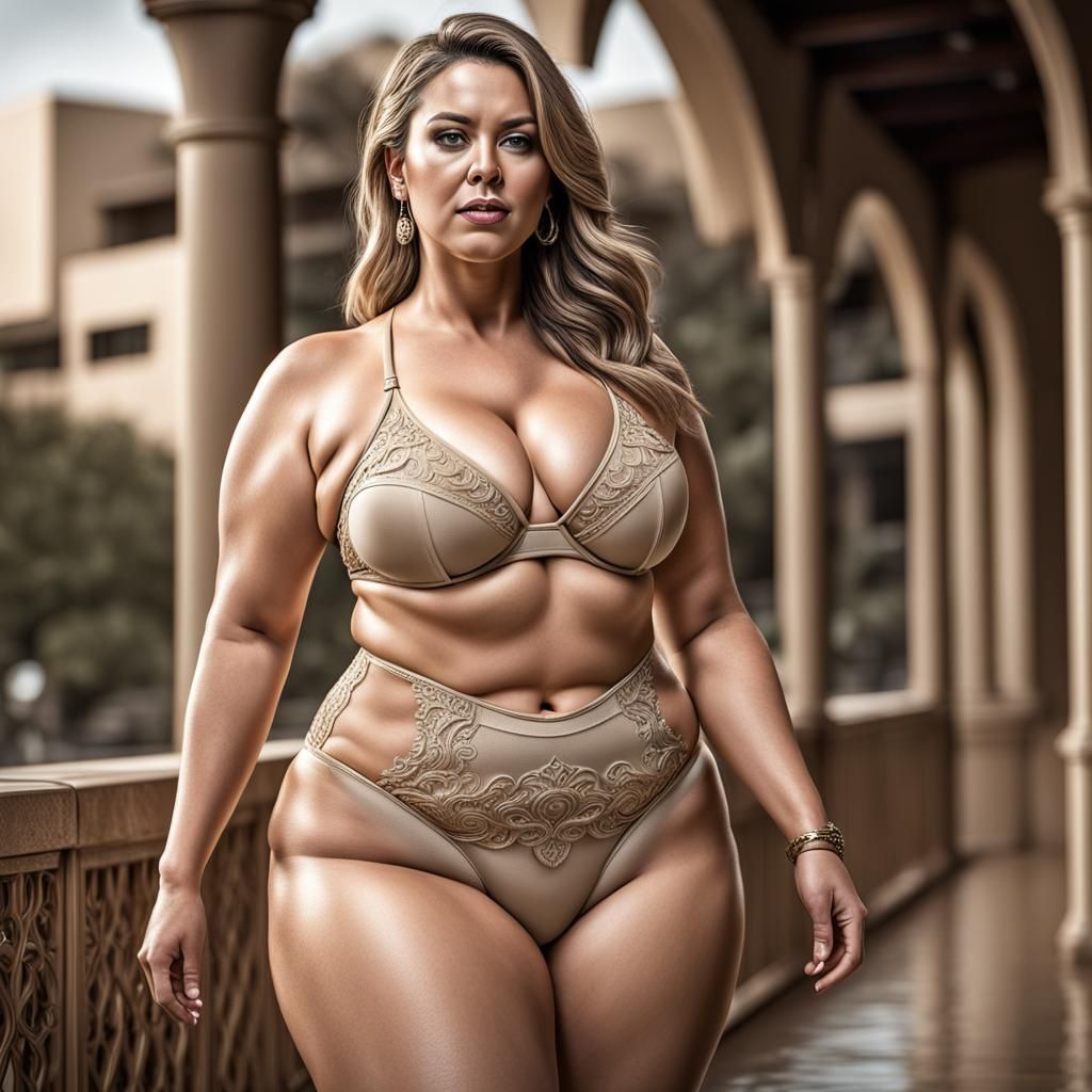Hyperrealistic Image of Woman in Beige Bikini