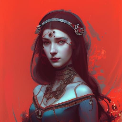 Anne Boleyn: Neon Horror Portrait in Artgerm Style