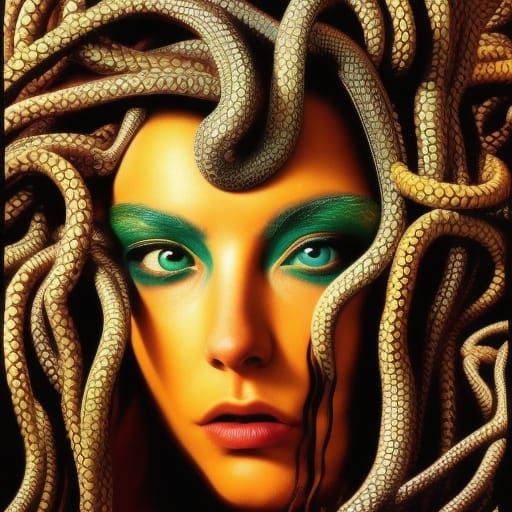Hyperrealistic Medusa Portrait in Vivid Photorealism