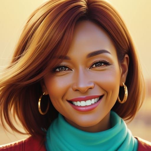 Woman's Warm Smile in Vibrant Cinematic Lighting