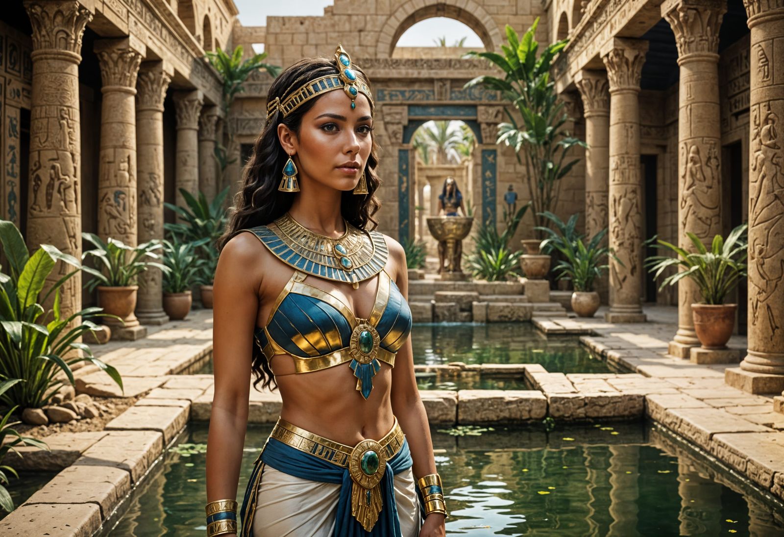 Exotic Egyptian Princess in Ancient Courtyard