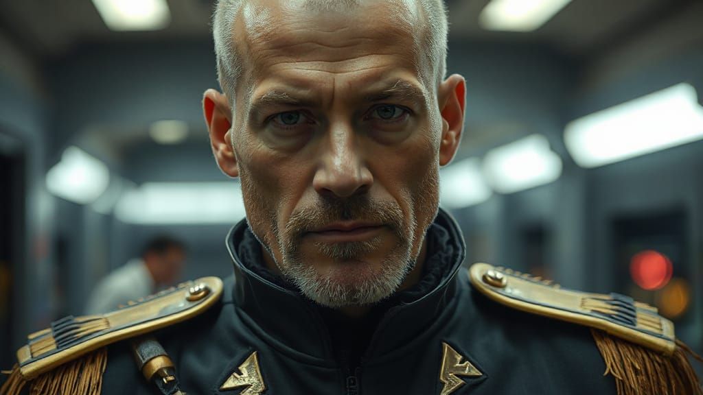 Epic Sci-Fi Admiral in Regal Black and Gold Uniform