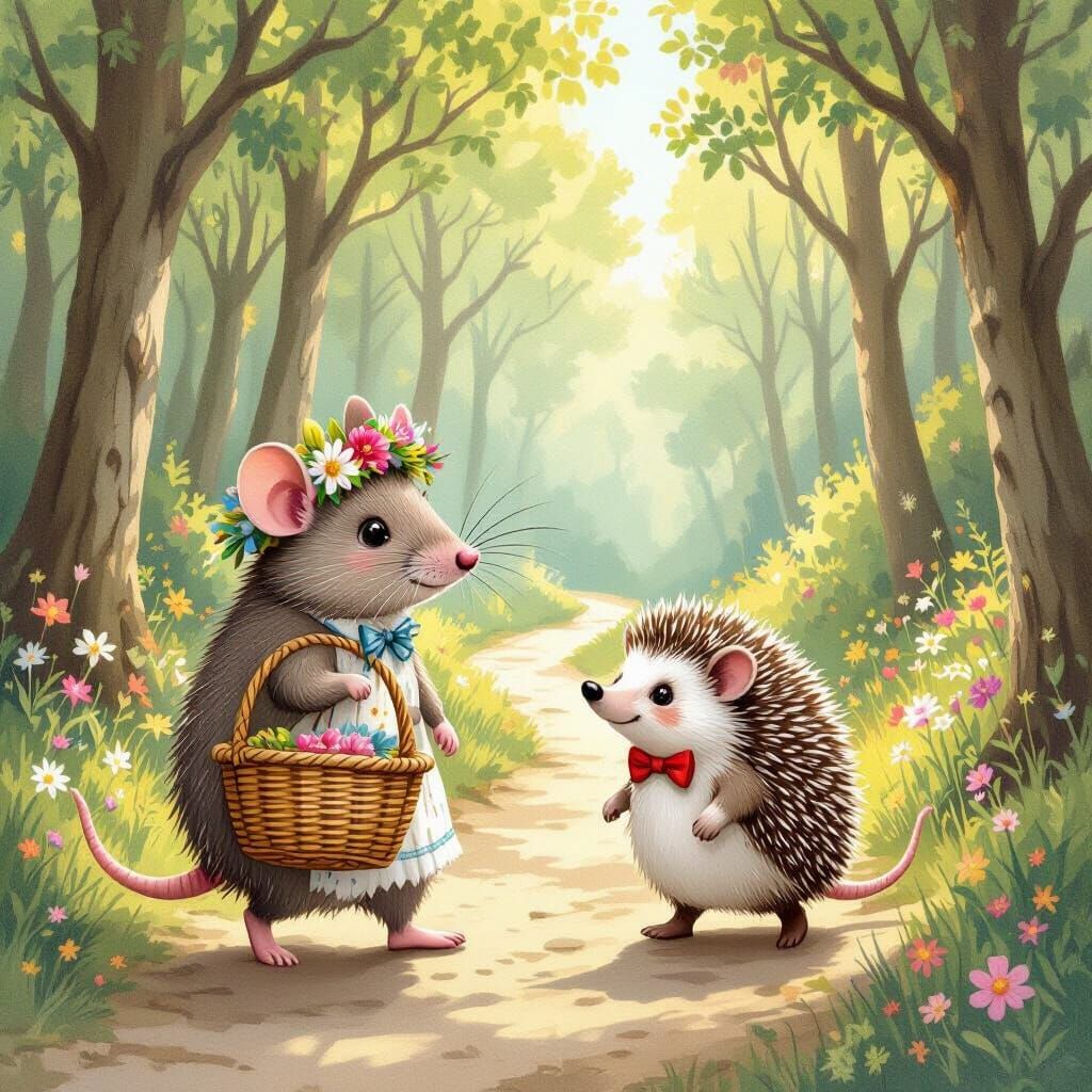 Rat and Hedgehog's Whimsical Walk in the Woods