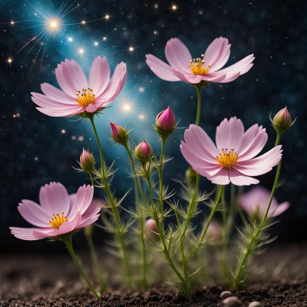 Cosmic Blooming Seedlings in Dreamlike Space Garden