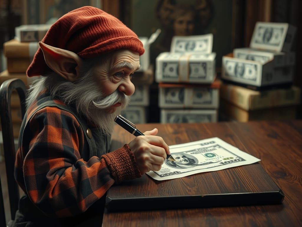 Photorealistic Dwarf Counterfeiter at Work