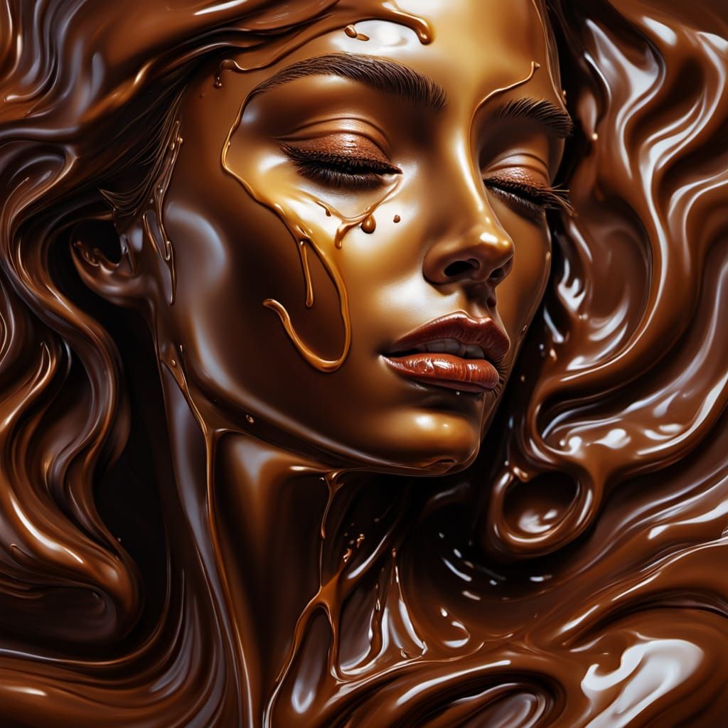 Chocolate Woman Sculpture in Surrealist Oil Painting