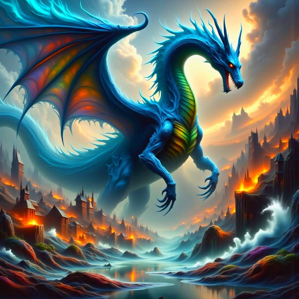 Colossal Elemental Dragon Defends Village