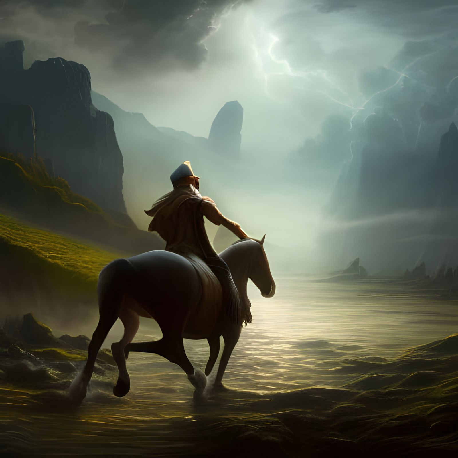 Triumphant Entry: Man on White Horse in Light