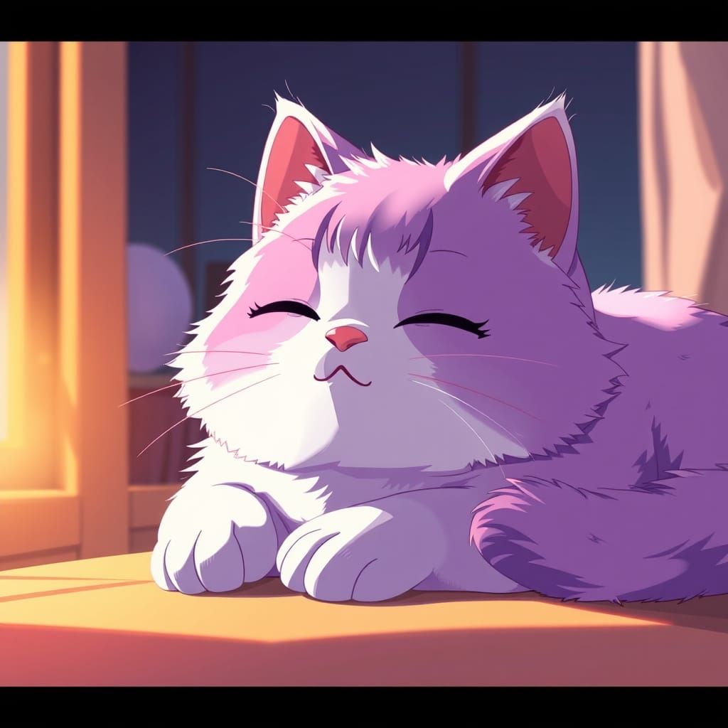 Chubby Lilac Cat in Anime Style