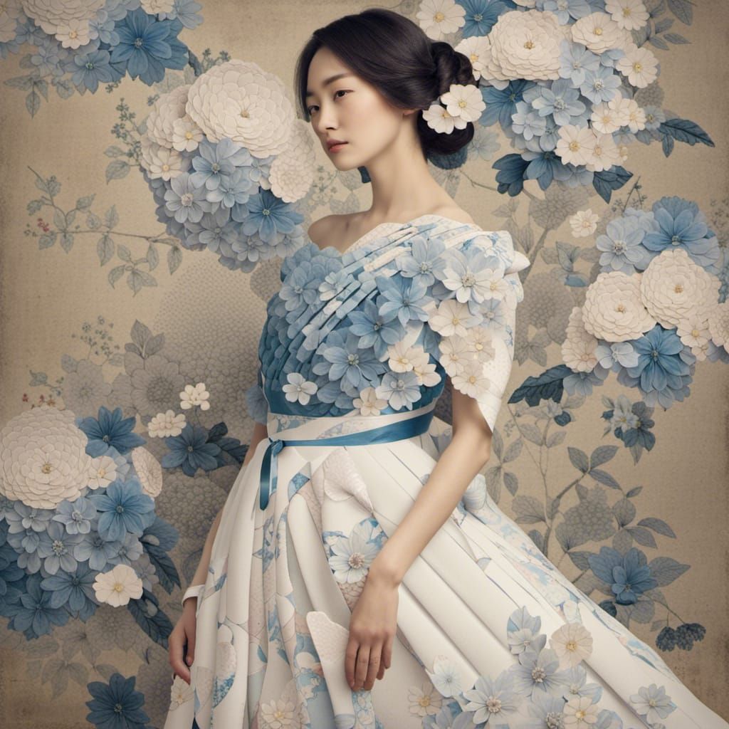 Blossoming Woman in Paper Sculpture Style