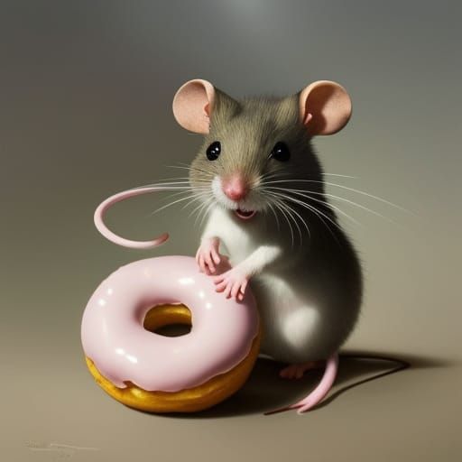 Adorable Mouse Enjoying Doughnut, Detailed Concept Art