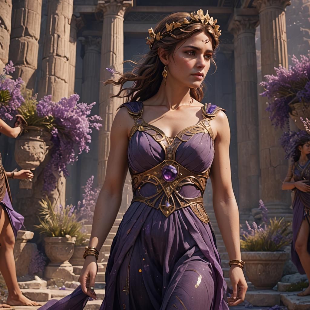 Greek Goddess in Amethyst Dress, Fantasy Art