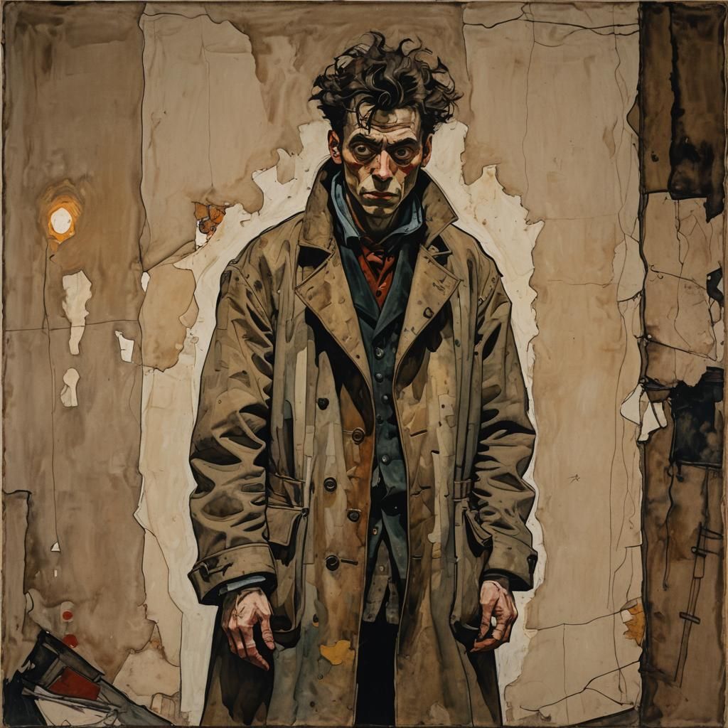 Gaunt Figure in Egon Schiele Style Portrait