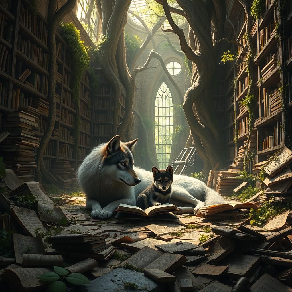 Wolves Discover Ancient Library in Detailed Matte Painting