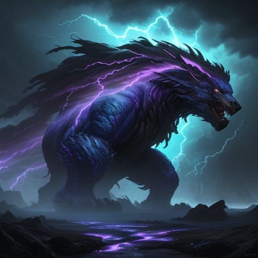 Electric Storm Beast in Hyperrealistic Splash Art