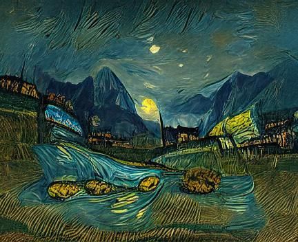 Starry River Night: Van Gogh Inspired Landscape