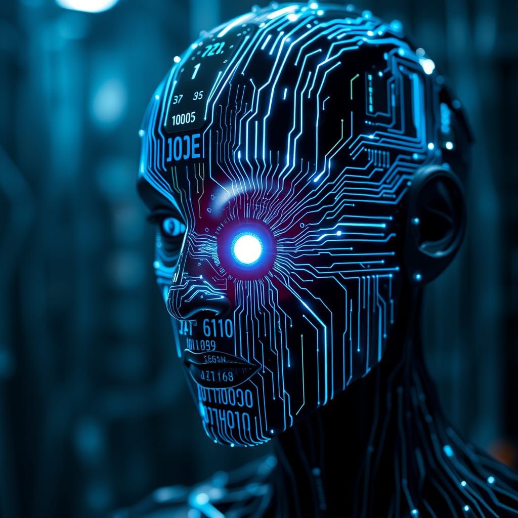 Cybernetic Being Radiates Digital Energy