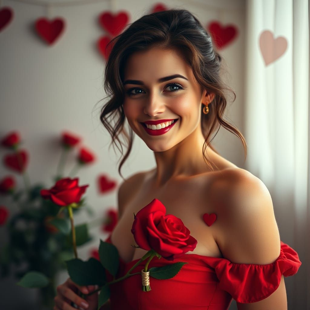 Radiant Valentine in Sensual Pin-up Pose