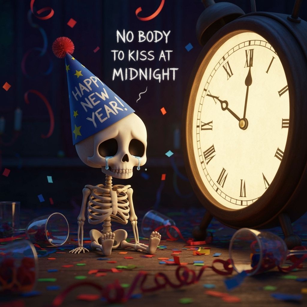Lonely Skeleton's New Year's Eve Sadness in Pixar Style