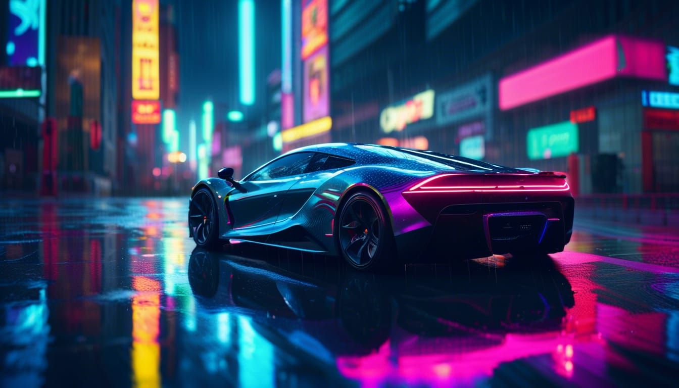 Cyberpunk Hypercar Races Through Neon Cityscape
