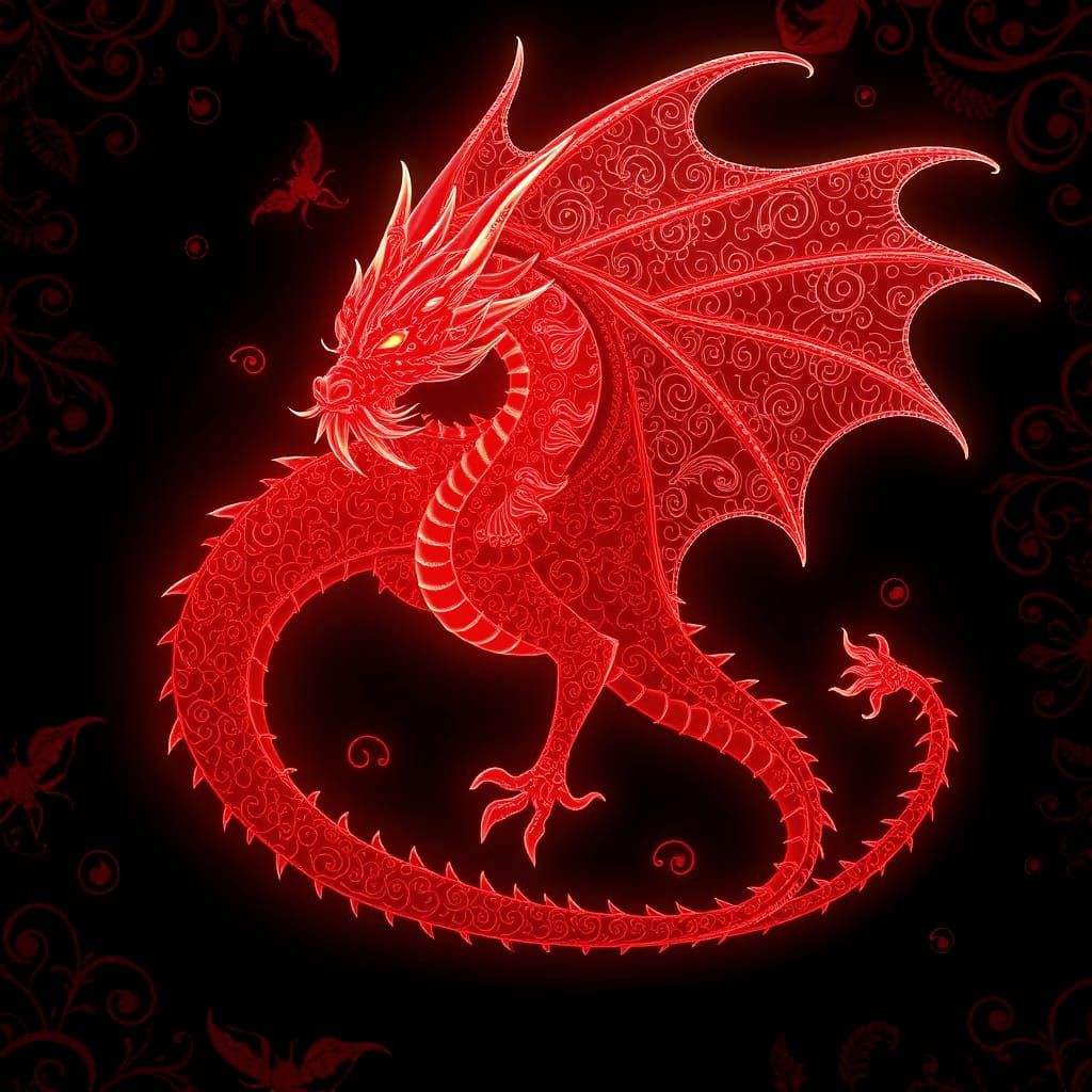 Ethereal Bioluminescent Dragon with Filigree Designs