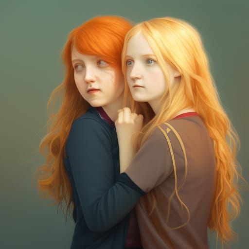 Luna and Ginny Portrait in Art Nouveau Style