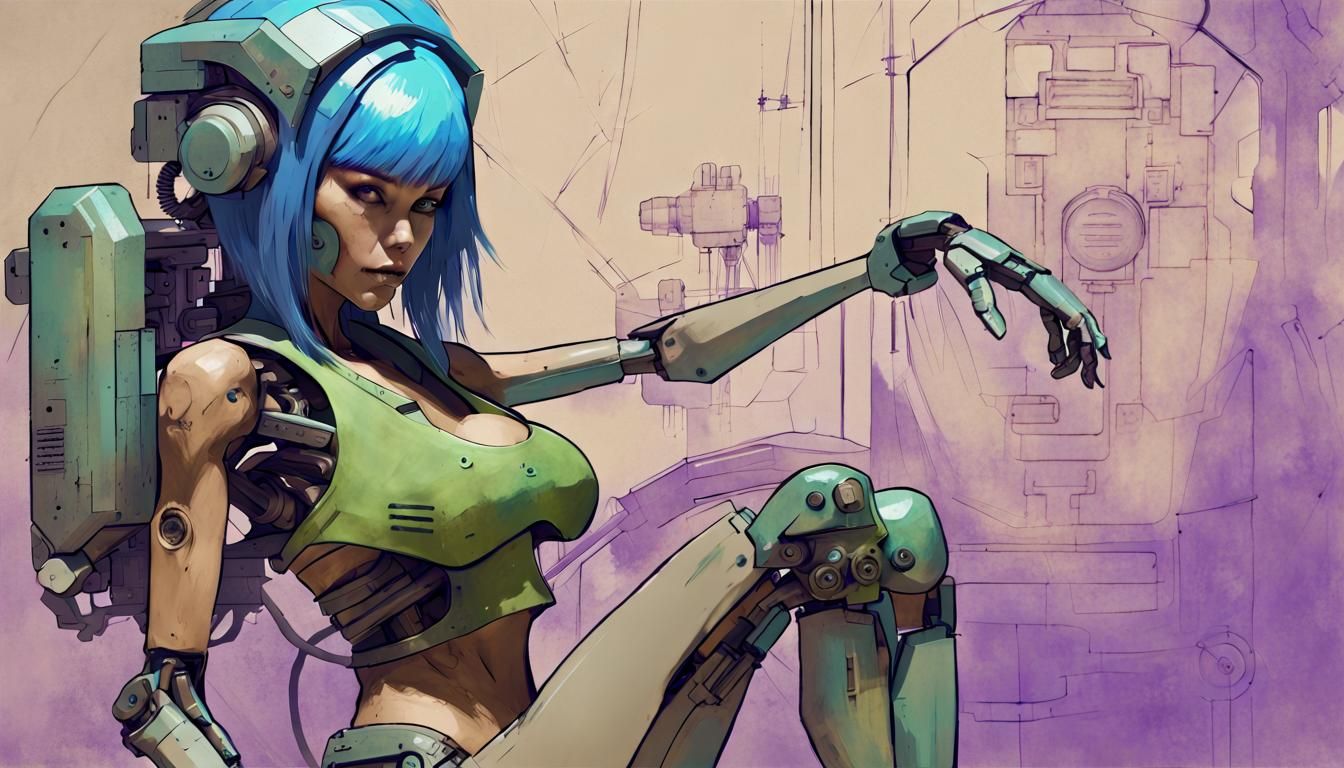 Robotic Alien Female with Blue Hair