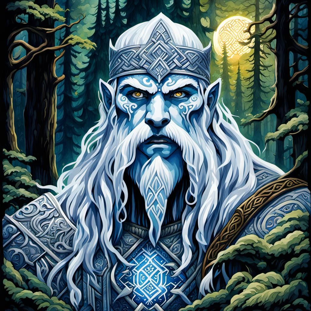 Majestic Jötunn Giant in Watercolor Gouache Style