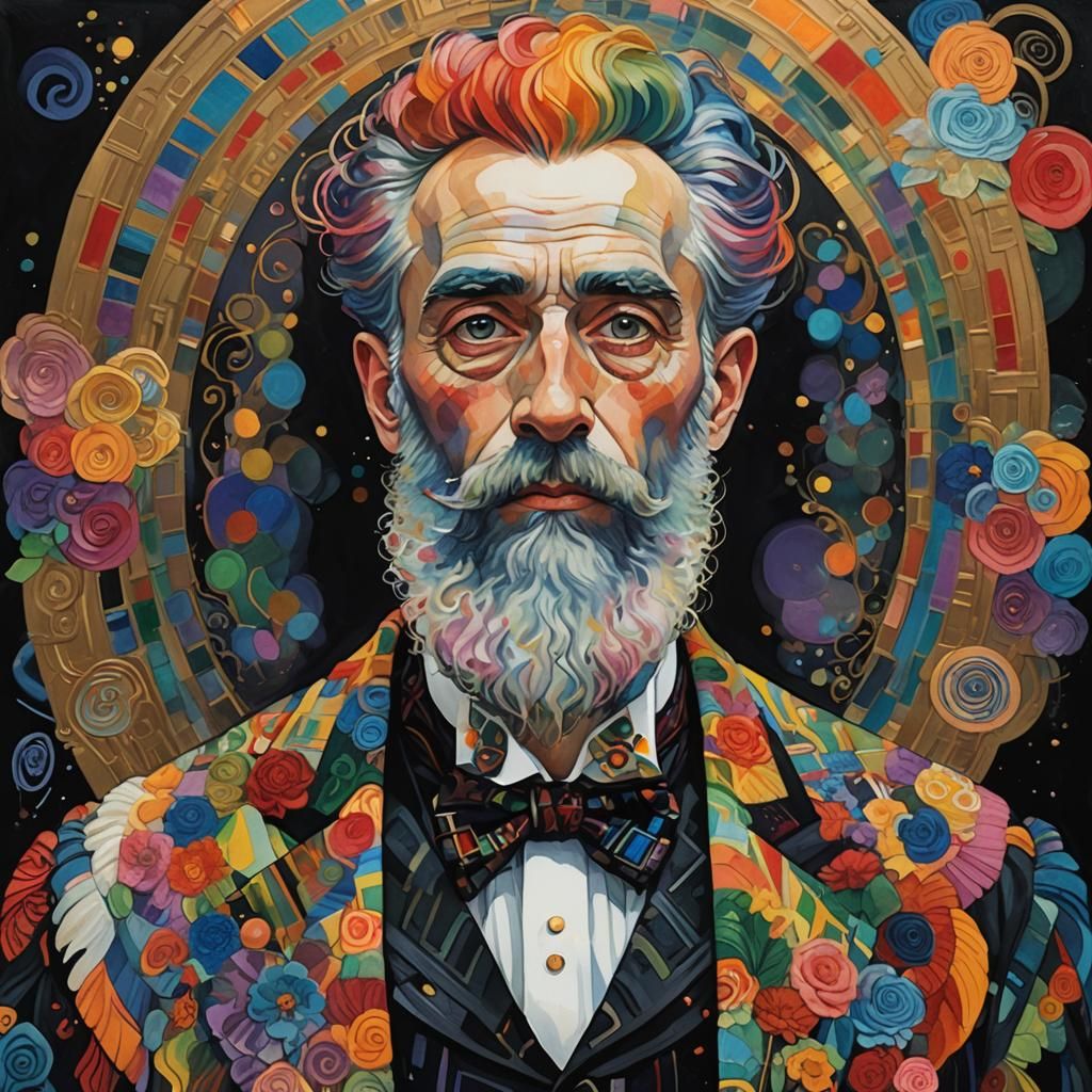 Victorian Man with Rainbow Beard in Klimt Style