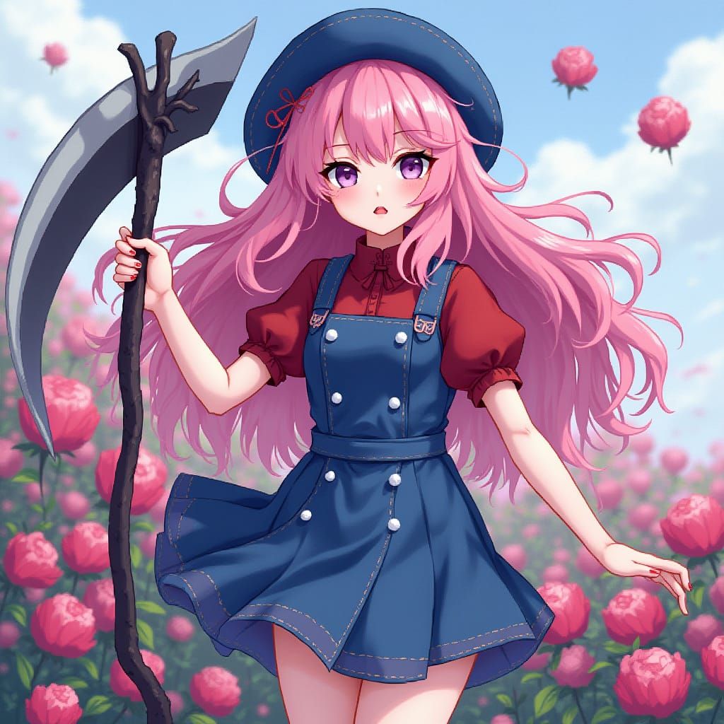 Gothic Peony Woman in 8-Bit Anime Style