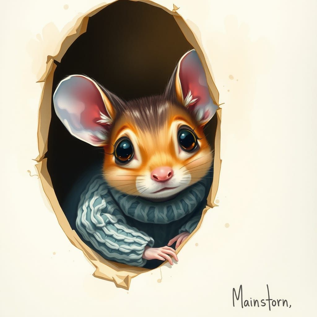 Mouse in Sweater: Whimsical Watercolor Illustration