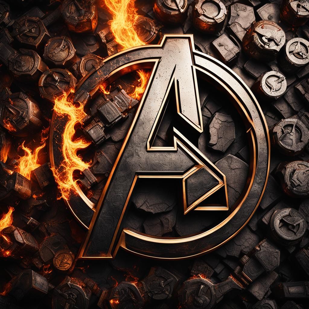 Dramatic Avengers Logo on Fire Background