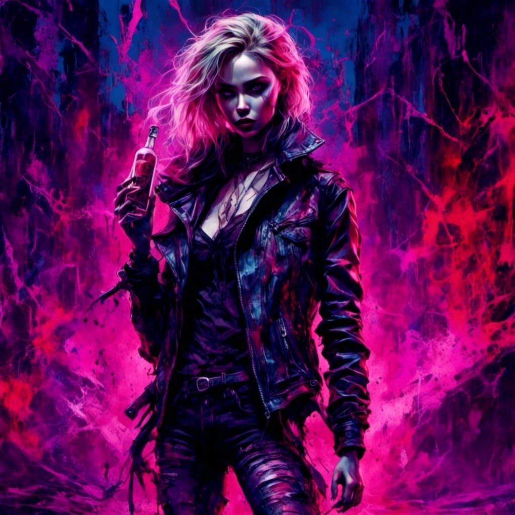 Punk Demon with Vodka in Dark Fantasy Style